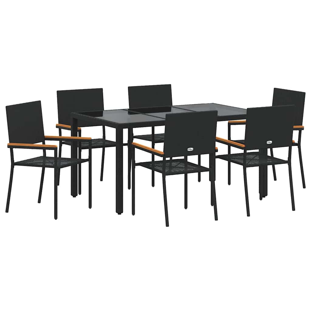 Garten Essgruppe 7 pcs Schwarz 150 x 90 x 75 cm Poly-Rattan