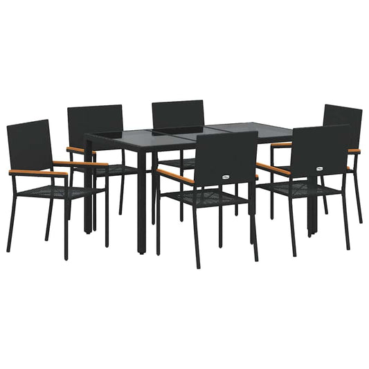 Garten Essgruppe 7 pcs Schwarz 150 x 90 x 75 cm Poly-Rattan