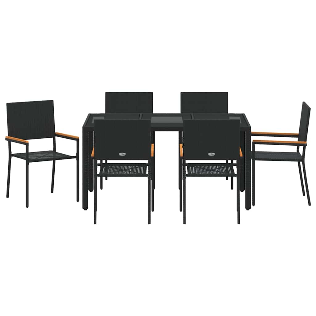 Garten Essgruppe 7 pcs Schwarz 150 x 90 x 75 cm Poly-Rattan