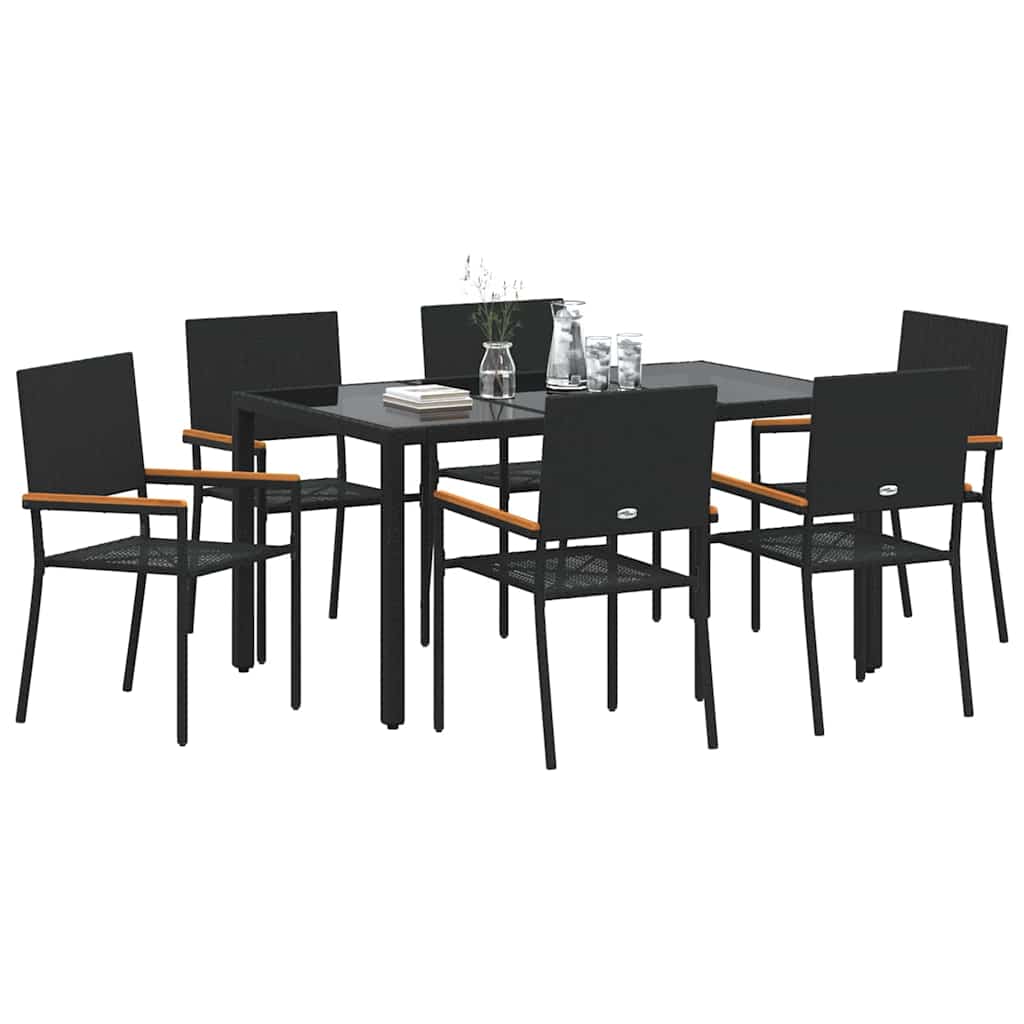 Garten Essgruppe 7 pcs Schwarz 150 x 90 x 75 cm Poly-Rattan