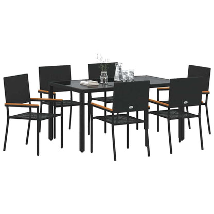 Garten Essgruppe 7 pcs Schwarz 150 x 90 x 75 cm Poly-Rattan
