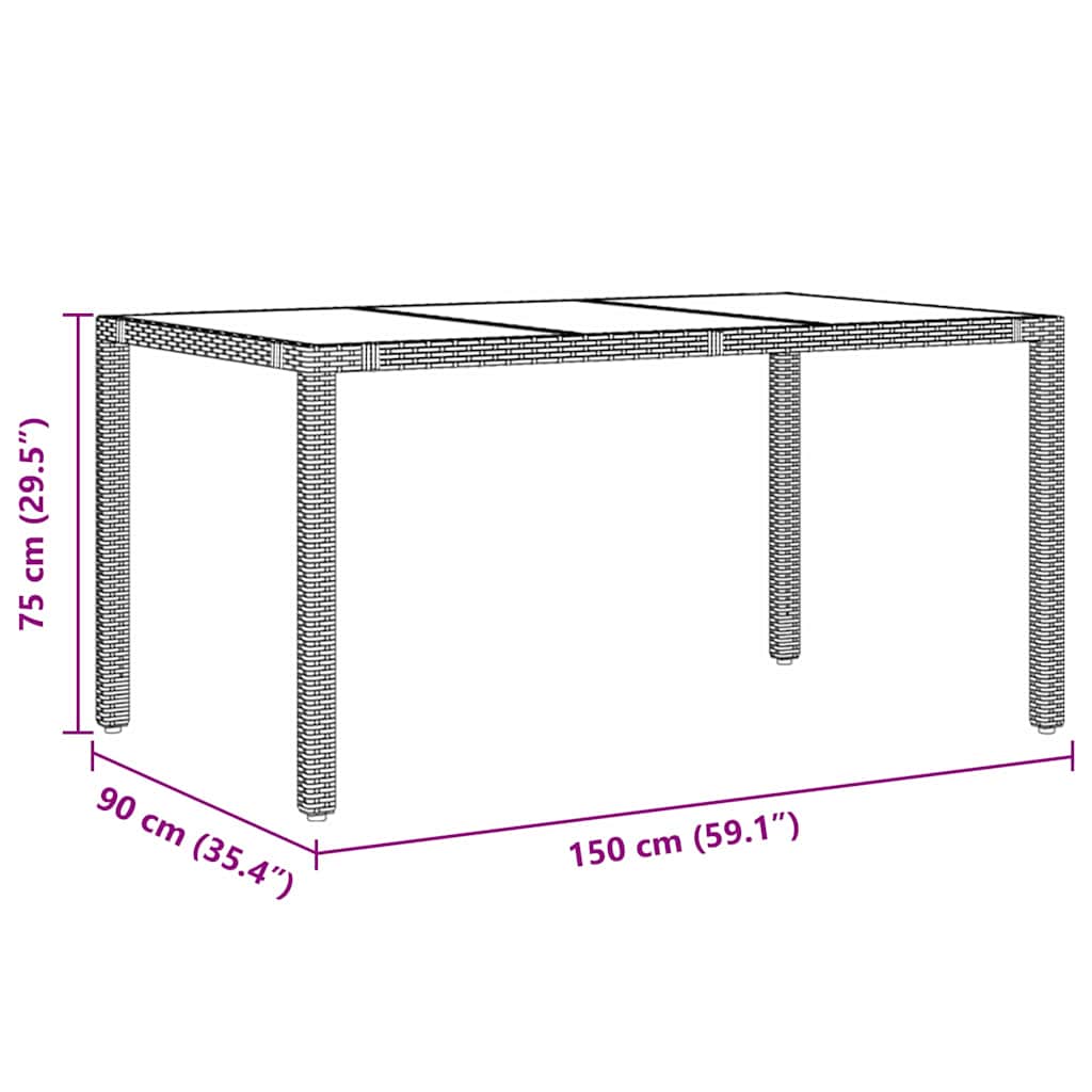 Garten Essgruppe 7 pcs Schwarz 150 x 90 x 75 cm Poly-Rattan