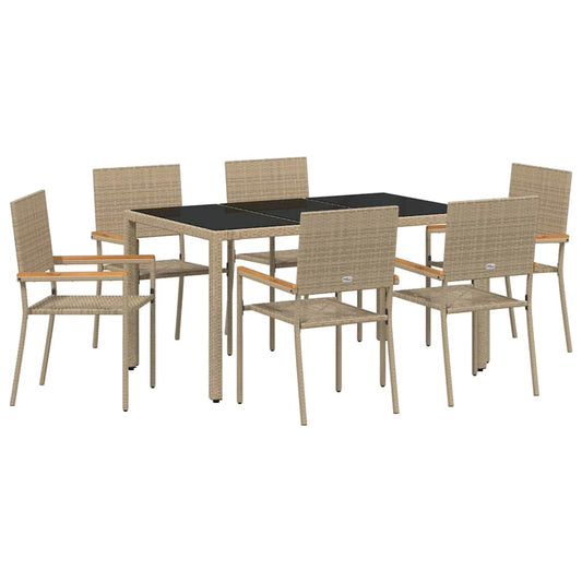 Garten Essgruppe 7 pcs Beige 150 x 90 x 75 cm Poly-Rattan
