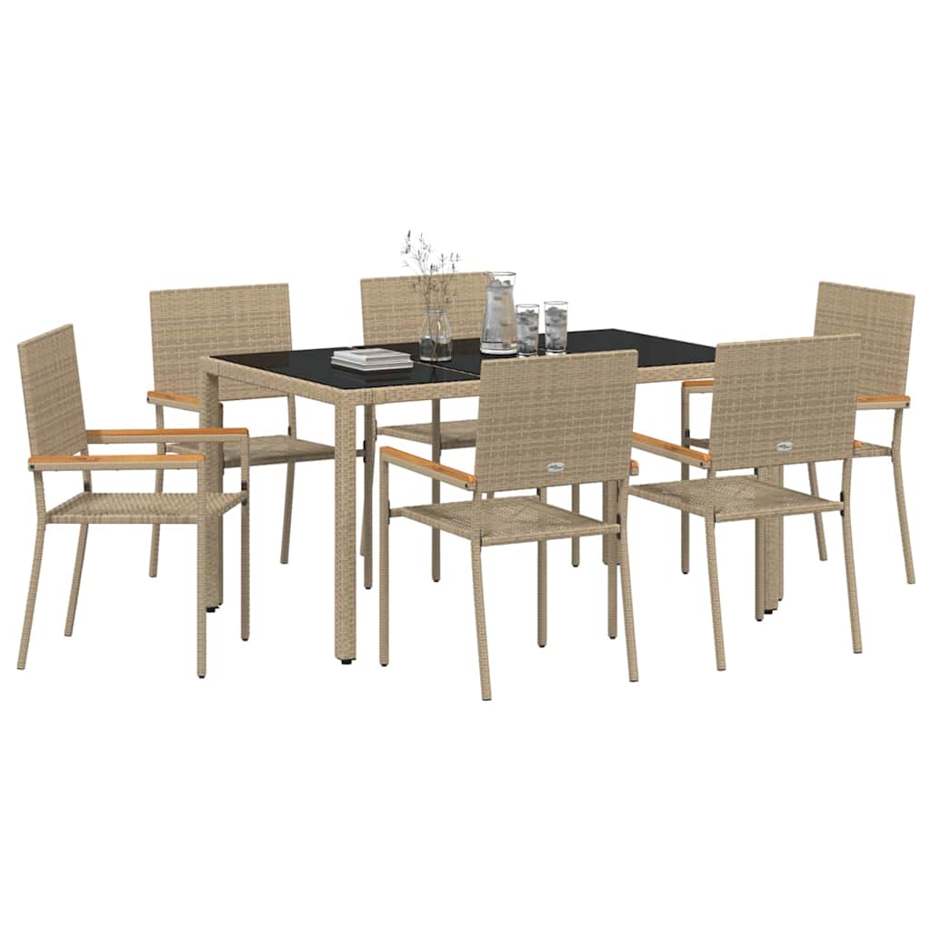Garten Essgruppe 7 pcs Beige 150 x 90 x 75 cm Poly-Rattan