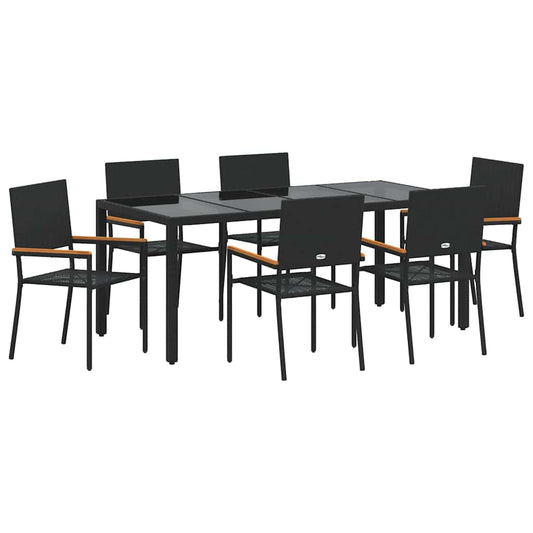 Garten Essgruppe 7 pcs Schwarz 190 x 90 x 75 cm Poly-Rattan