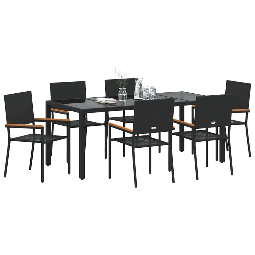 Garten Essgruppe 7 pcs Schwarz 190 x 90 x 75 cm Poly-Rattan
