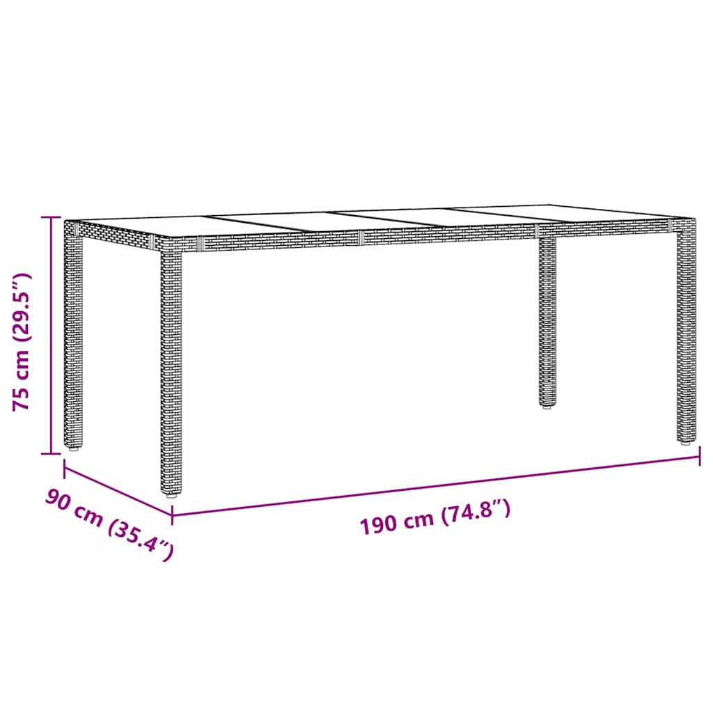 Garten Essgruppe 7 pcs Schwarz 190 x 90 x 75 cm Poly-Rattan