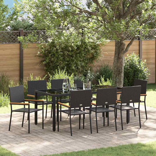 Garten Essgruppe 9 pcs Schwarz 190 x 90 x 75 cm Poly-Rattan