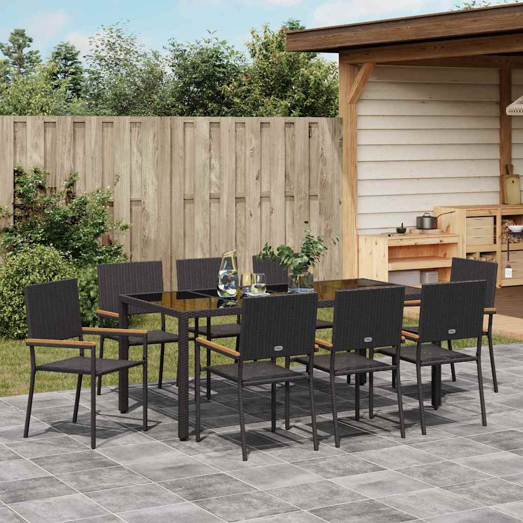Garten Essgruppe 9 pcs Schwarz 190 x 90 x 75 cm Poly-Rattan