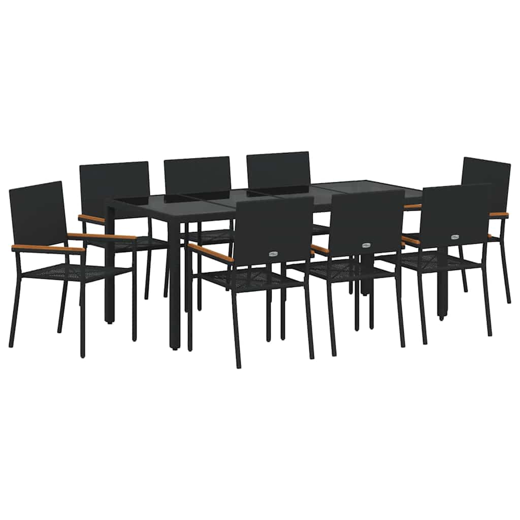 Garten Essgruppe 9 pcs Schwarz 190 x 90 x 75 cm Poly-Rattan