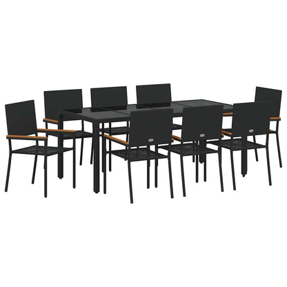 Garten Essgruppe 9 pcs Schwarz 190 x 90 x 75 cm Poly-Rattan