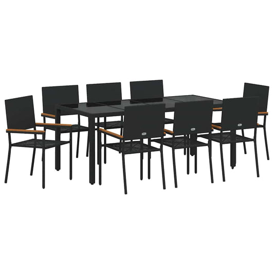 Garten Essgruppe 9 pcs Schwarz 190 x 90 x 75 cm Poly-Rattan