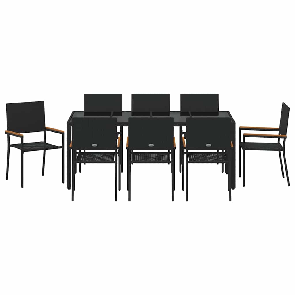 Garten Essgruppe 9 pcs Schwarz 190 x 90 x 75 cm Poly-Rattan
