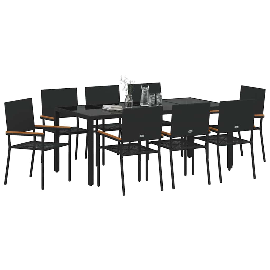 Garten Essgruppe 9 pcs Schwarz 190 x 90 x 75 cm Poly-Rattan