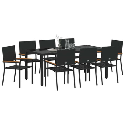 Garten Essgruppe 9 pcs Schwarz 190 x 90 x 75 cm Poly-Rattan