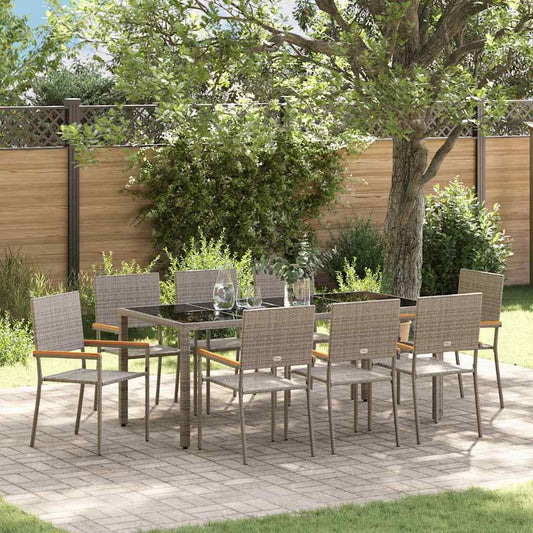 Garten Essgruppe 9 pcs Grau 190 x 90 x 75 cm Poly-Rattan