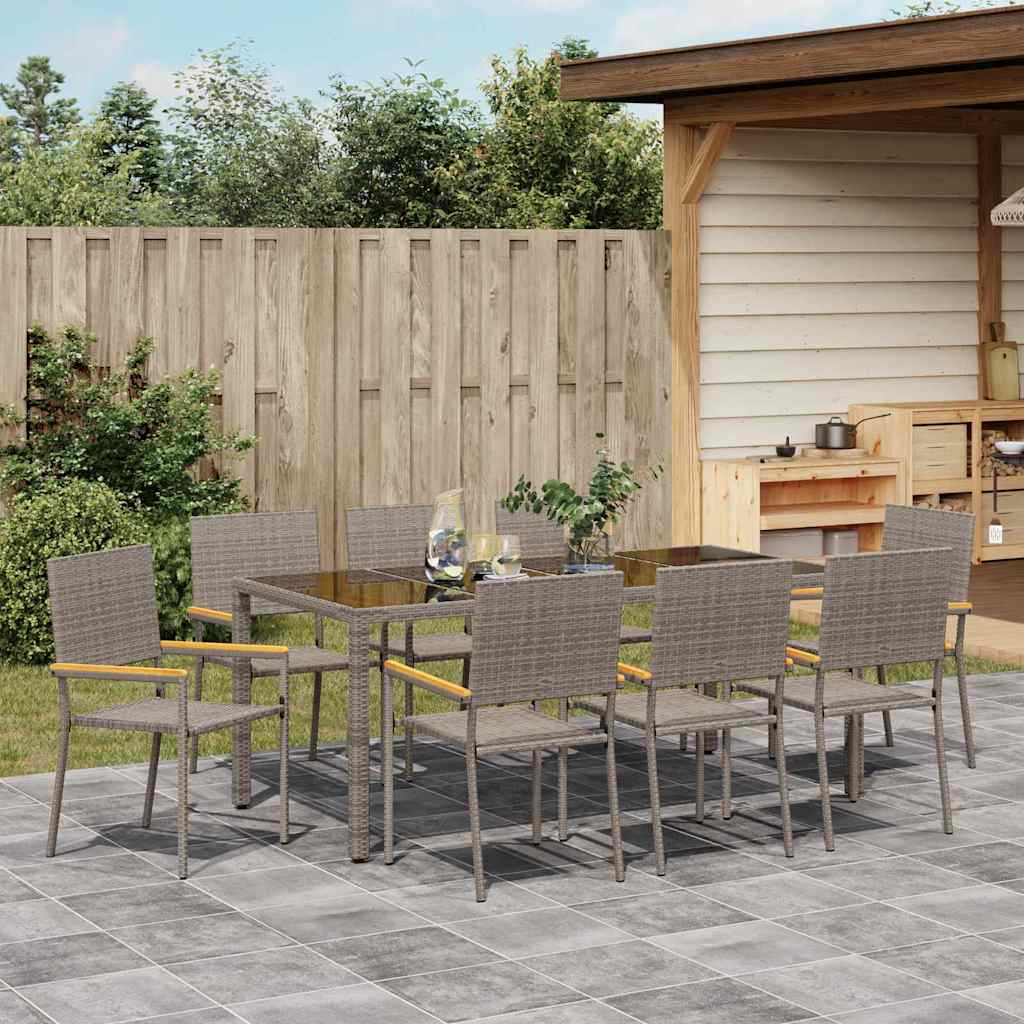 Garten Essgruppe 9 pcs Grau 190 x 90 x 75 cm Poly-Rattan