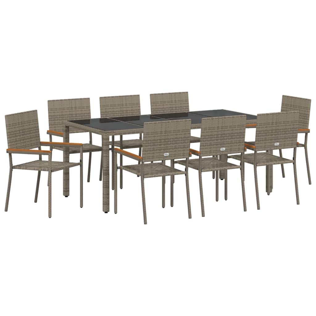 Garten Essgruppe 9 pcs Grau 190 x 90 x 75 cm Poly-Rattan