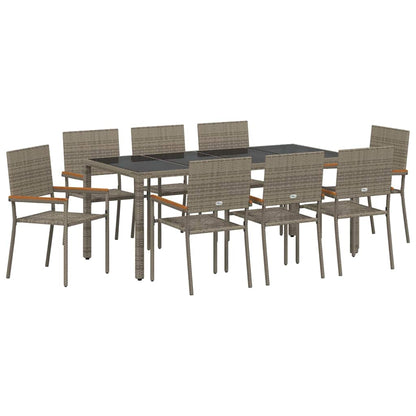 Garten Essgruppe 9 pcs Grau 190 x 90 x 75 cm Poly-Rattan