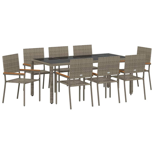 Garten Essgruppe 9 pcs Grau 190 x 90 x 75 cm Poly-Rattan