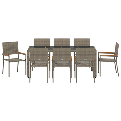 Garten Essgruppe 9 pcs Grau 190 x 90 x 75 cm Poly-Rattan