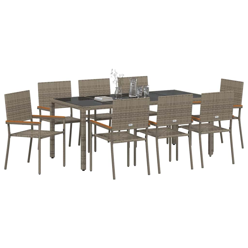 Garten Essgruppe 9 pcs Grau 190 x 90 x 75 cm Poly-Rattan