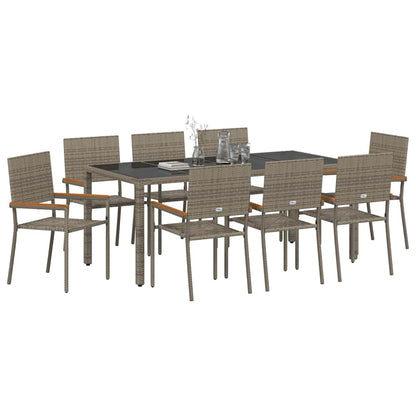Garten Essgruppe 9 pcs Grau 190 x 90 x 75 cm Poly-Rattan