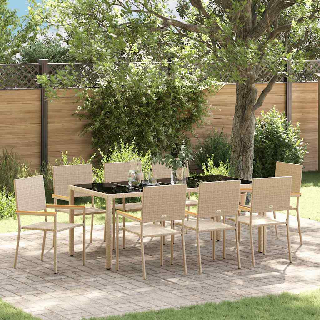 Garten Essgruppe 9 pcs Beige 190 x 90 x 75 cm Poly-Rattan