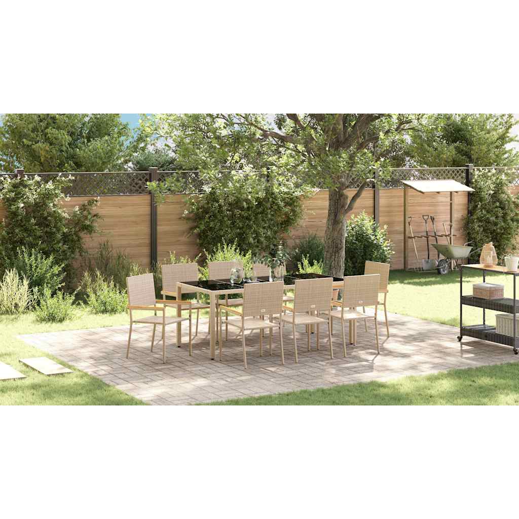 Garten Essgruppe 9 pcs Beige 190 x 90 x 75 cm Poly-Rattan
