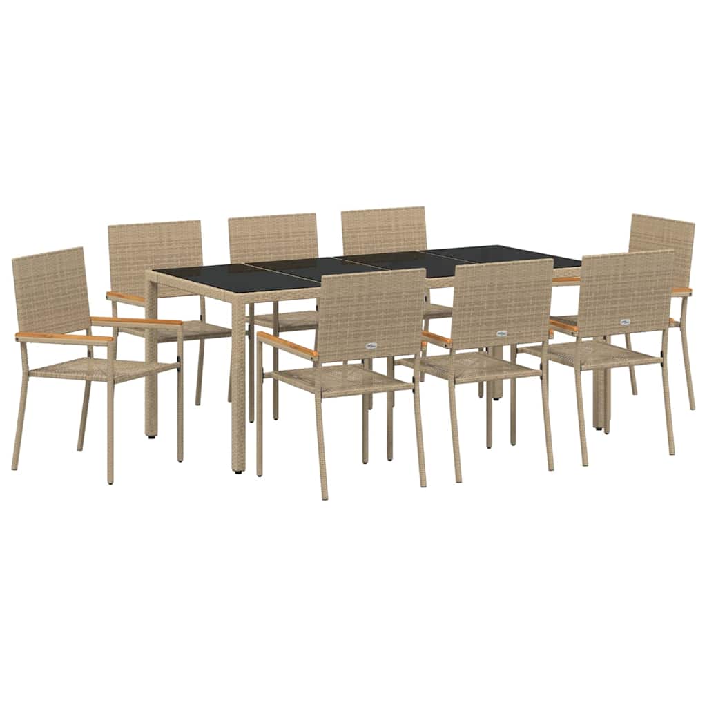 Garten Essgruppe 9 pcs Beige 190 x 90 x 75 cm Poly-Rattan