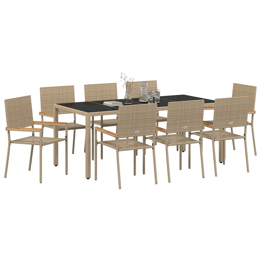 Garten Essgruppe 9 pcs Beige 190 x 90 x 75 cm Poly-Rattan