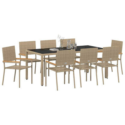 Garten Essgruppe 9 pcs Beige 190 x 90 x 75 cm Poly-Rattan