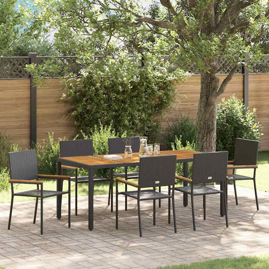 Garten Essgruppe 7 pcs Schwarz 190 x 90 x 75 cm Poly-Rattan