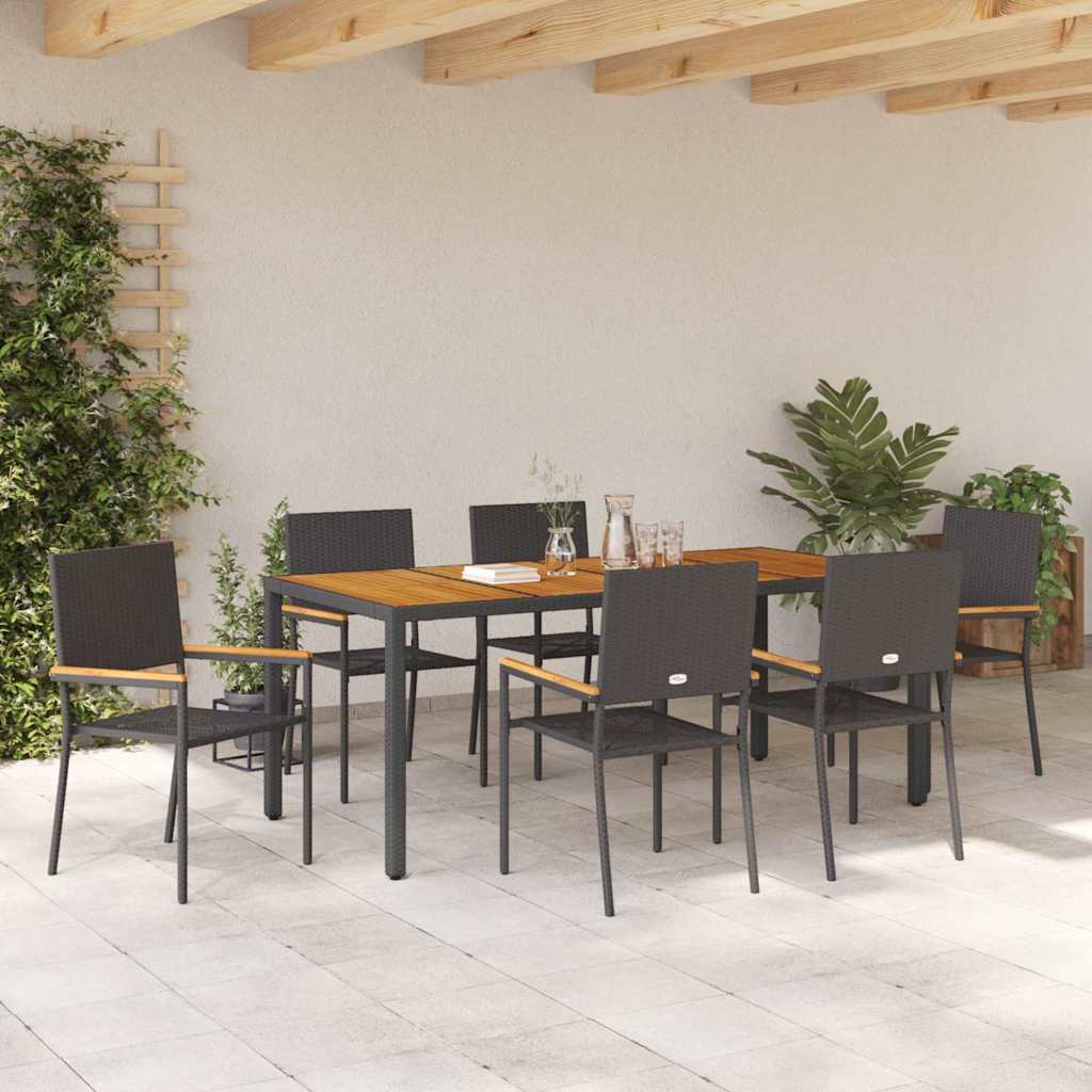 Garten Essgruppe 7 pcs Schwarz 190 x 90 x 75 cm Poly-Rattan