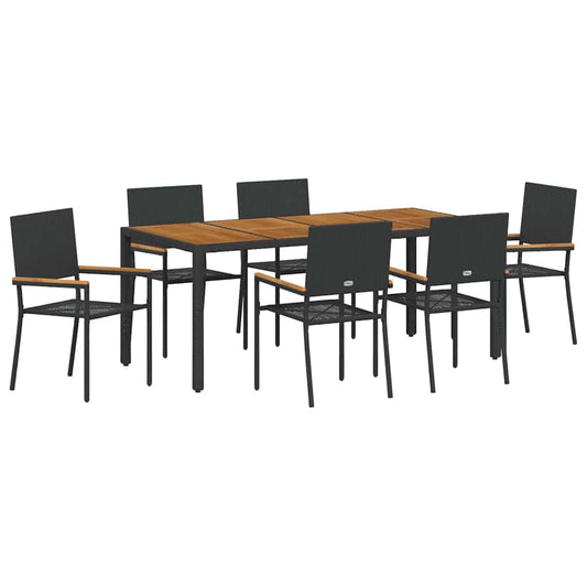 Garten Essgruppe 7 pcs Schwarz 190 x 90 x 75 cm Poly-Rattan