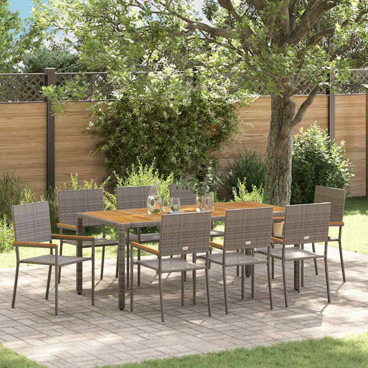 Garten Essgruppe 9 pcs Grau 190 x 90 x 75 cm Poly-Rattan