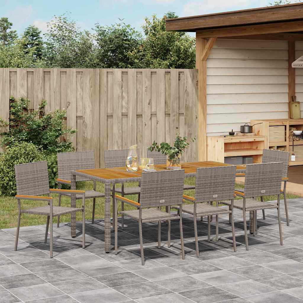 Garten Essgruppe 9 pcs Grau 190 x 90 x 75 cm Poly-Rattan