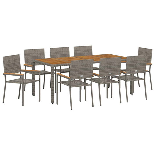 Garten Essgruppe 9 pcs Grau 190 x 90 x 75 cm Poly-Rattan
