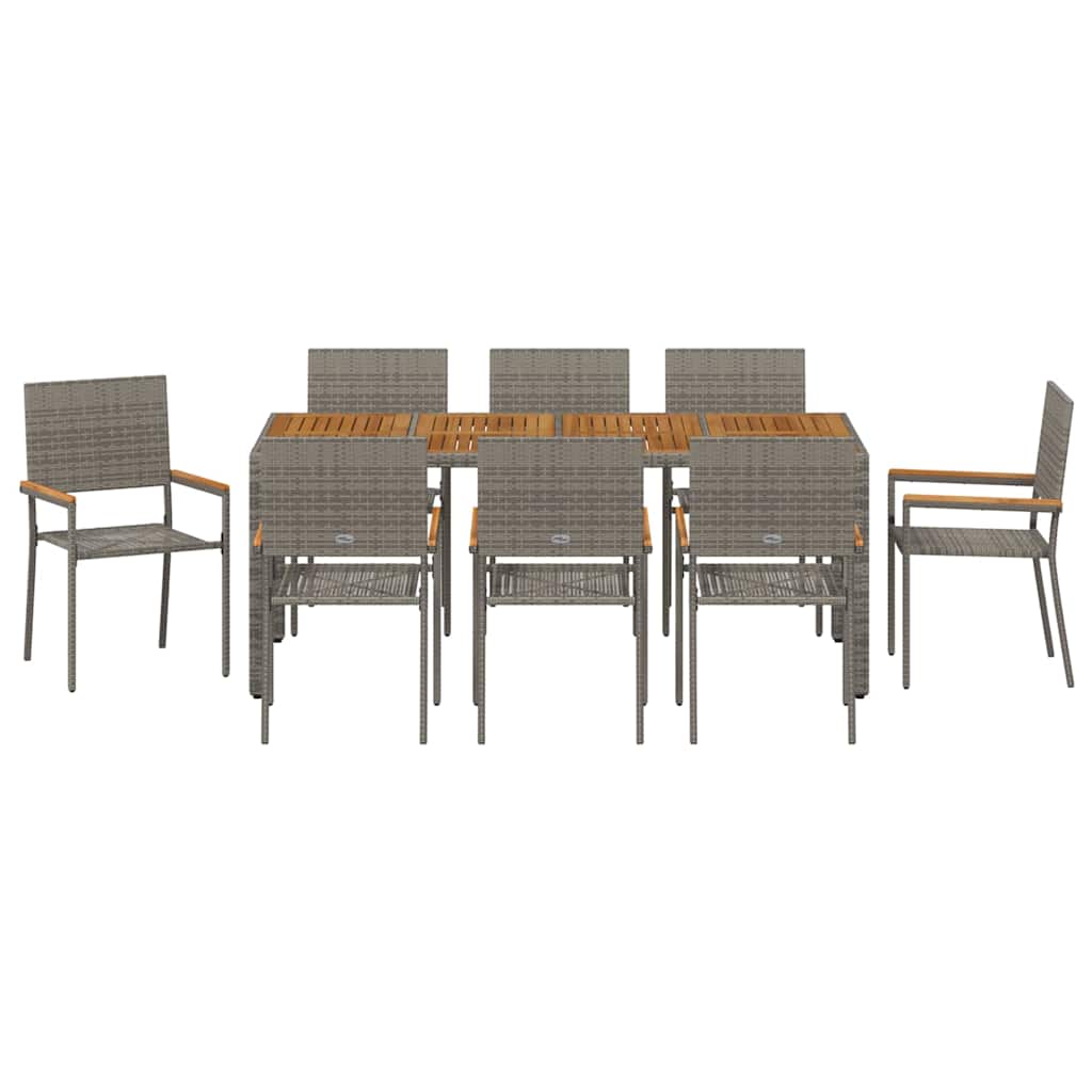 Garten Essgruppe 9 pcs Grau 190 x 90 x 75 cm Poly-Rattan