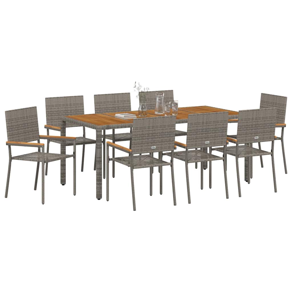 Garten Essgruppe 9 pcs Grau 190 x 90 x 75 cm Poly-Rattan