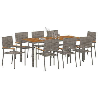 Garten Essgruppe 9 pcs Grau 190 x 90 x 75 cm Poly-Rattan