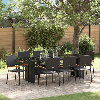 Garten Essgruppe 9 pcs Schwarz Poly Rattan