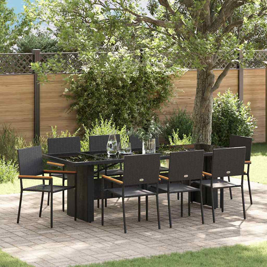 Garten Essgruppe 9 pcs Schwarz Poly Rattan