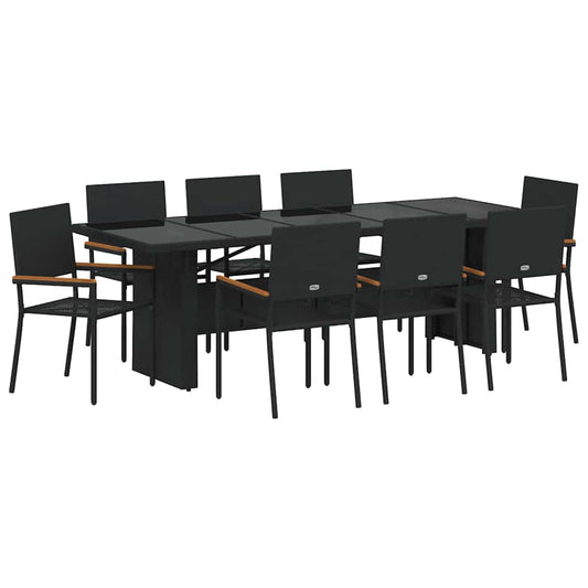 Garten Essgruppe 9 pcs Schwarz Poly Rattan