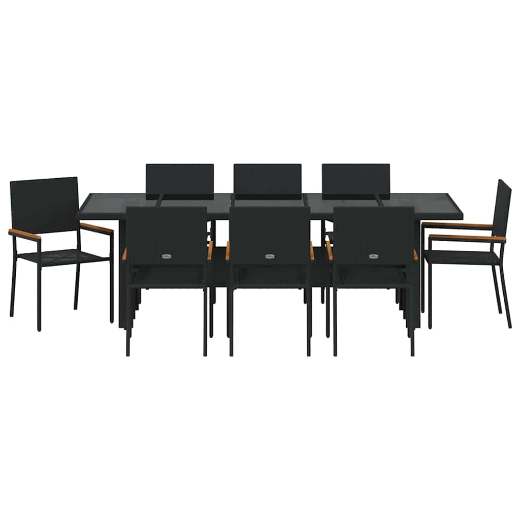 Garten Essgruppe 9 pcs Schwarz Poly Rattan
