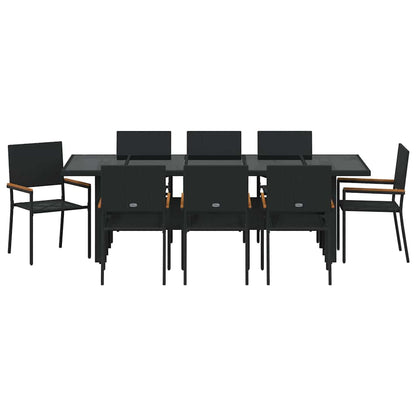 Garten Essgruppe 9 pcs Schwarz Poly Rattan