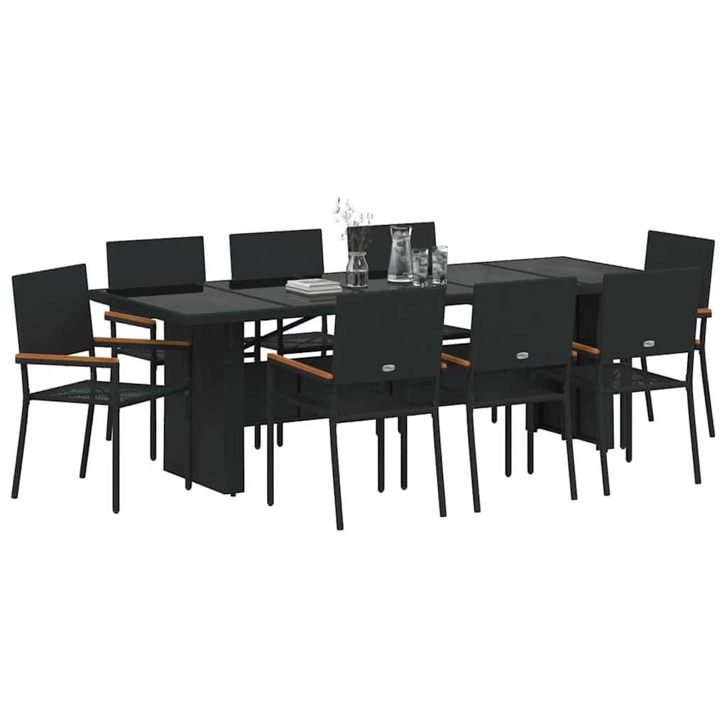 Garten Essgruppe 9 pcs Schwarz Poly Rattan