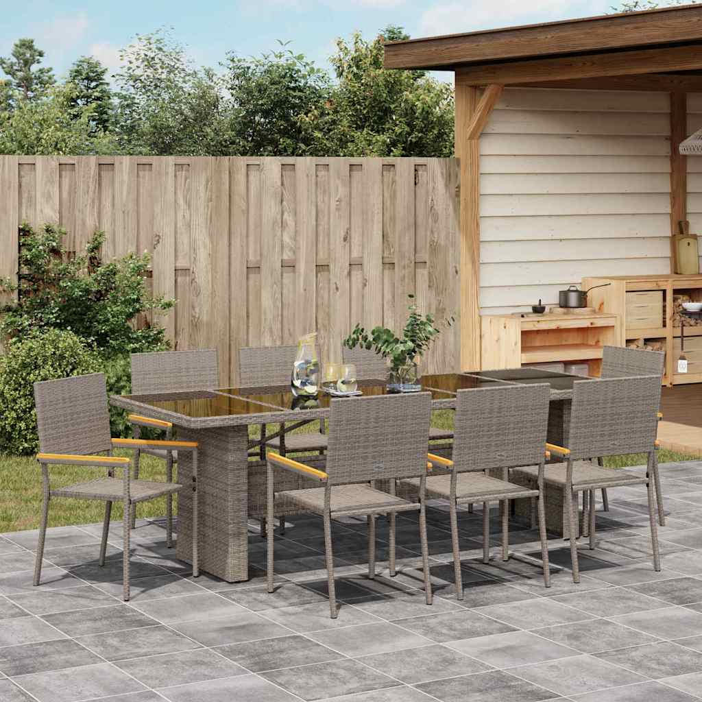 Garten Essgruppe 9 pcs Grau Poly Rattan