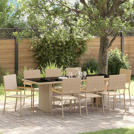 Garten Essgruppe 9 pcs Beige Poly Rattan