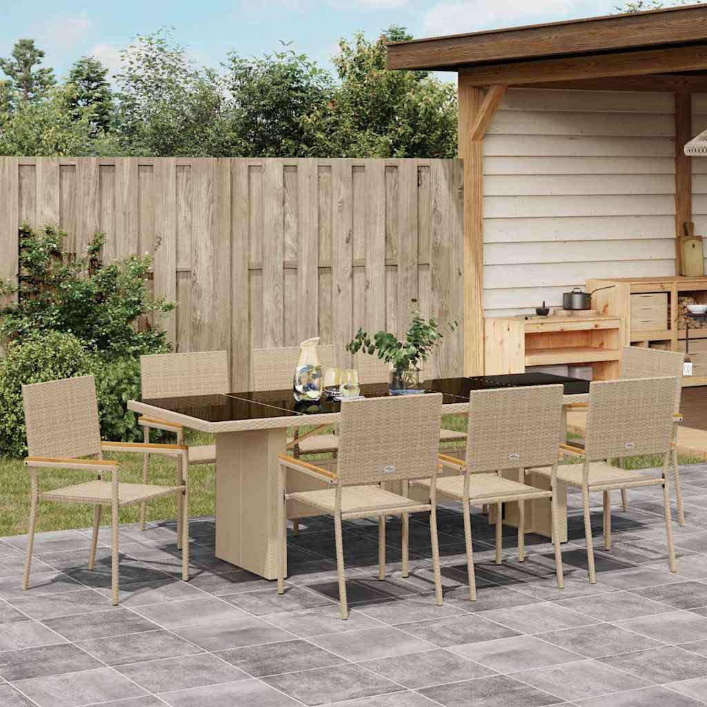 Garten Essgruppe 9 pcs Beige Poly Rattan
